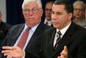 Photograph of Gov. Paterson, with Lieut. Gov. Ravich on the left, discussing deficit reduction earlier this month